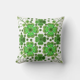 Custom Metallic Green Clover & Swirl Pattern  Throw Pillow