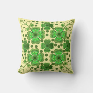 Custom Metallic Green Clover & Swirl Pattern Throw Pillow