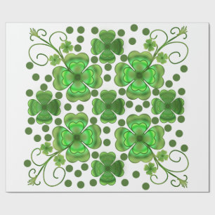 Custom Metallic Green Clover & Swirl Pattern  Wrapping Paper