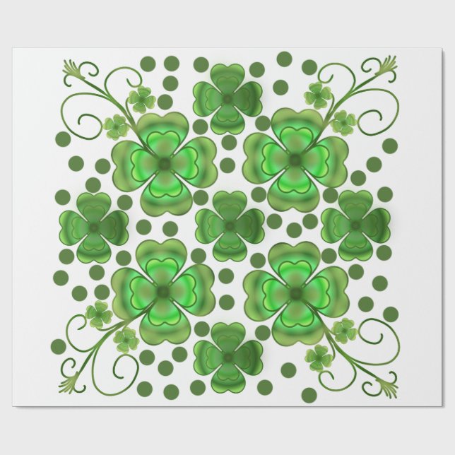 Custom Metallic Green Clover & Swirl Pattern  Wrapping Paper (Flat)