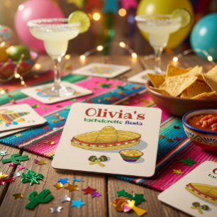 Custom Mexican Fiesta Bachelorette Party  Square Paper Coaster