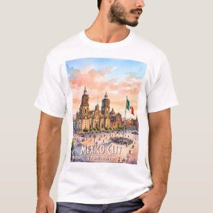 Custom Mexico City Cathedral Art Watercolor Travel T-Shirt