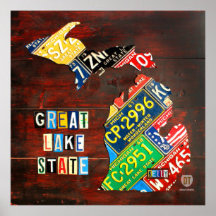 Custom Michigan License Plate Map w/ name Poster