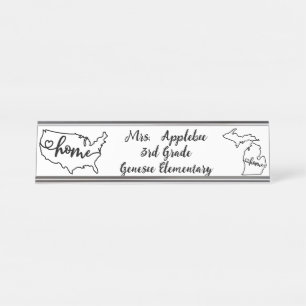 Custom Michigan State US Home Line Art Desk Name Plate