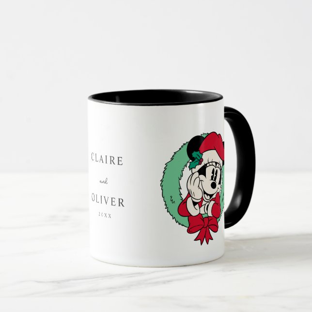 Custom Mickey & Minnie Mouse Holiday Wreath Mug (Front Right)