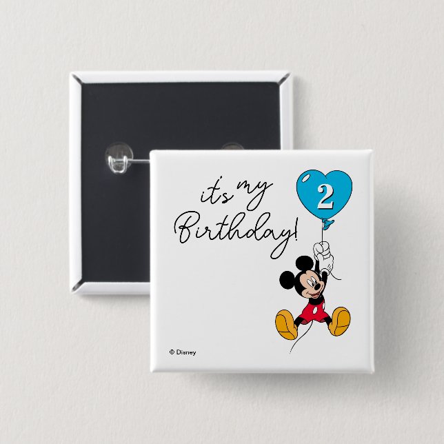Custom Mickey Mouse Birthday Boy 2 Inch Square Button (Front & Back)
