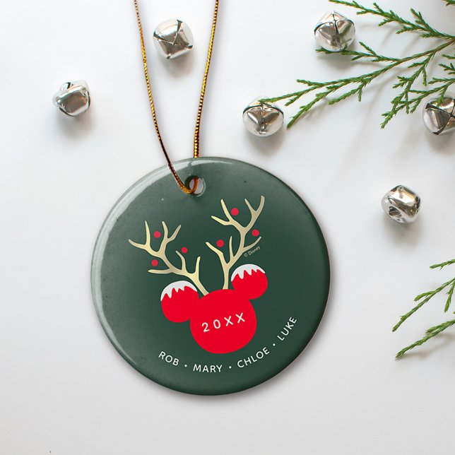 Custom Mickey Mouse Reindeer Antlers Ceramic Ornament (Ornament on table)