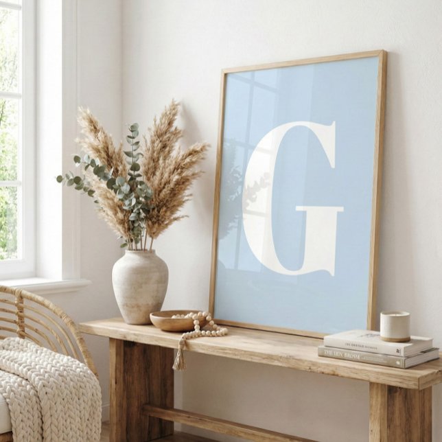 Custom Mid Century Retro Letter Initial Icy Blue Poster (Creator Uploaded)