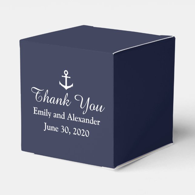 Custom Midnight Blue and White Nautical Wedding Favor Box (Back Side)