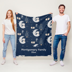 Custom Midnight Christmas Navy, Silver & Gold Fleece Blanket