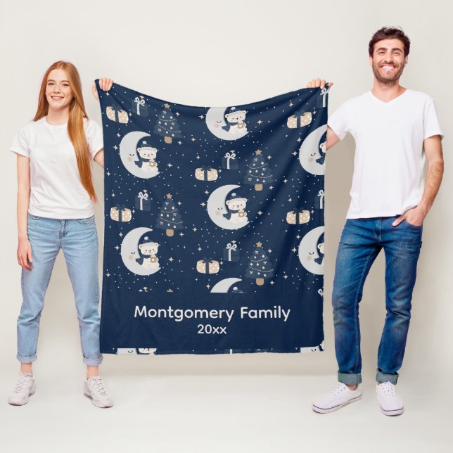 Custom Midnight Christmas | Navy, Silver & Gold  Fleece Blanket (In Situ)