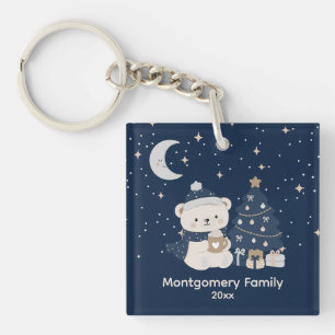 Custom Midnight Christmas Navy, Silver & Gold Keychain
