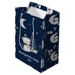 Custom Midnight Christmas Navy, Silver & Gold Medium Gift Bag