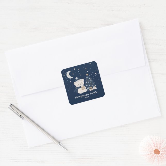 Custom Midnight Christmas | Navy, Silver & Gold  Square Sticker (Envelope)