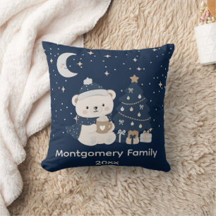 Custom Midnight Christmas Navy, Silver & Gold Throw Pillow