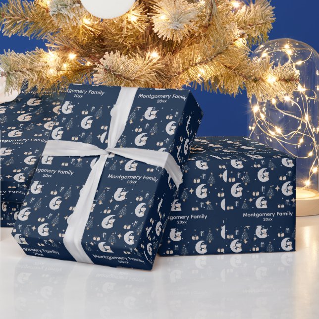 Custom Midnight Christmas | Navy, Silver & Gold  Wrapping Paper (Holidays)