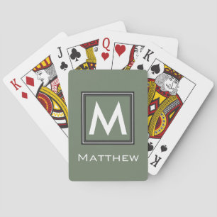Custom Military Green Classic Framed Monogram Playing Cards