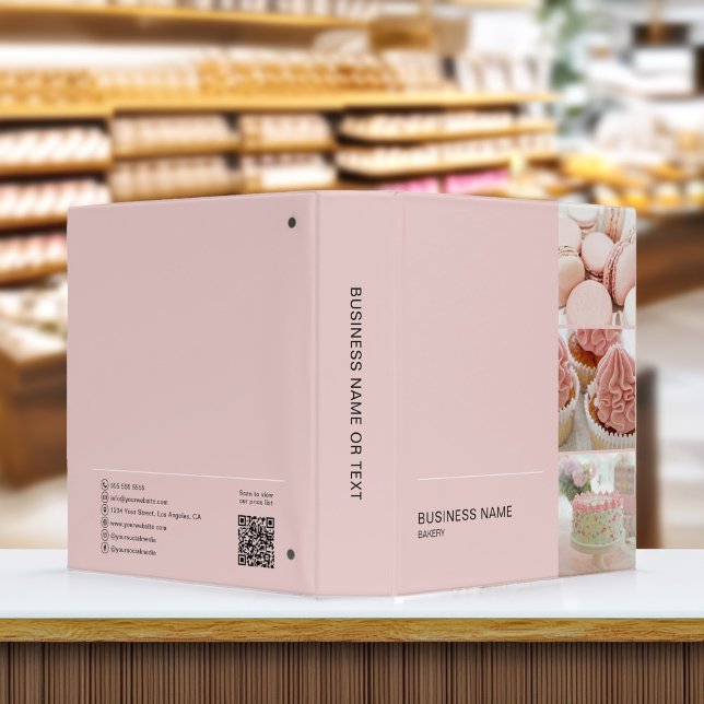 Custom Minimal Bakery Photo QR Recipe Binder (Custom Minimal Bakery Confectionery Cake Shop 3 Ring Binder by MINTIC DESIGN STUDIO)