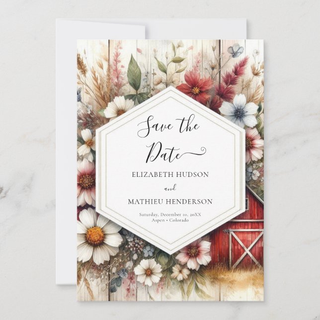 Custom Minimal Barnyard Wedding Save The Date (Front)