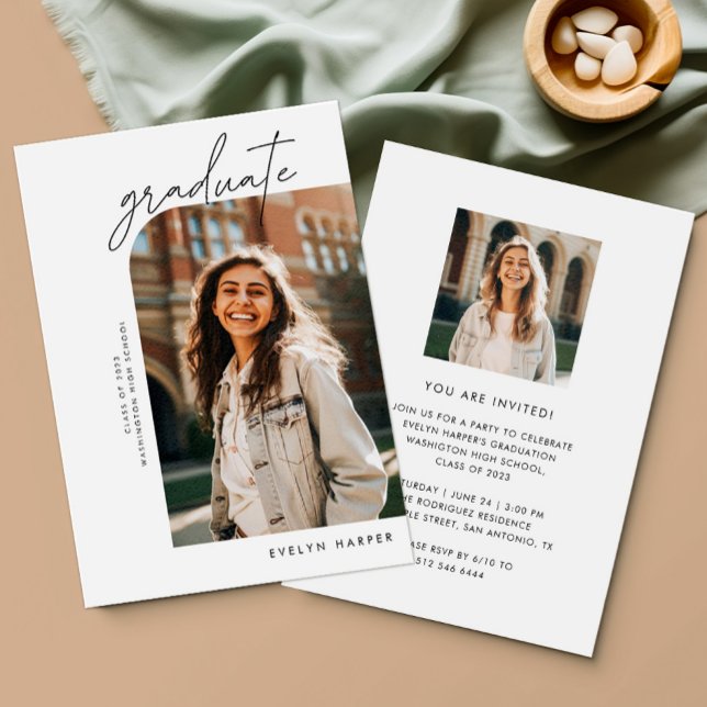 Custom Minimal Elegant Graduation Party Photo Invitation (Creator Uploaded)
