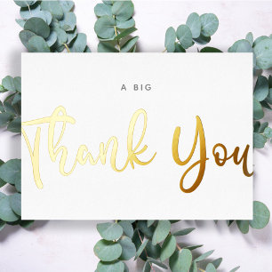 Custom Minimal Modern Script White A Big Thank You Foil Holiday Card