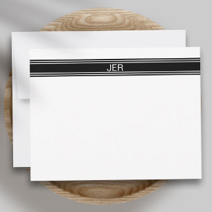 Custom Minimal Monogram Black White Stripe  Card