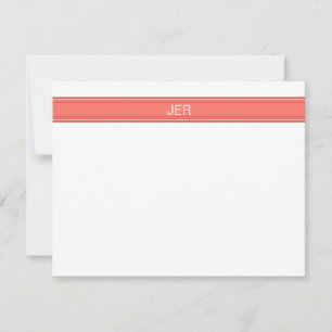 Custom Minimal Monogram Coral Red Stripe Card