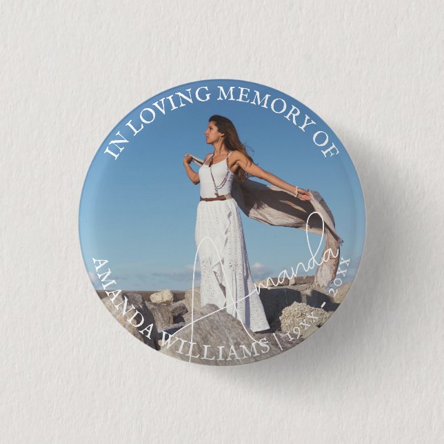 Custom Minimal Simple Keepsake Photo Script 1 Inch Round Button (Front)