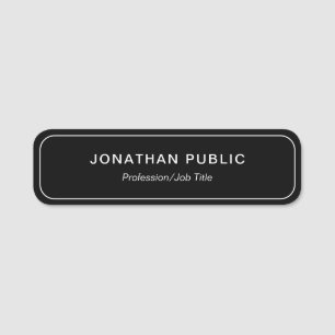 Custom Minimal Stylish Black White Template Name Tag