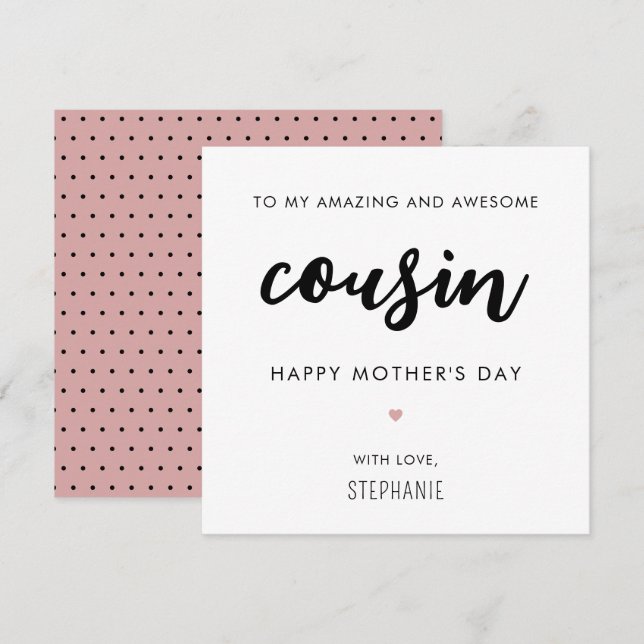 Custom Minimalist and Modern Cousin Mother's Day Card (Front/Back)