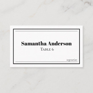 Custom Minimalist Black and White Wedding Place Card