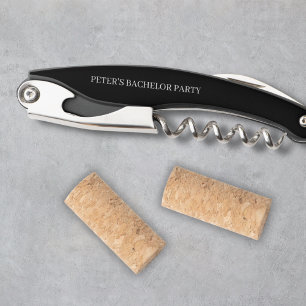 Custom Minimalist Black & White Bachelor Party Corkscrew