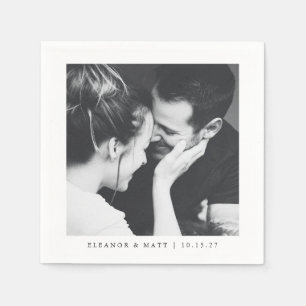 Custom Minimalist Black White Couple Photo Wedding Napkin
