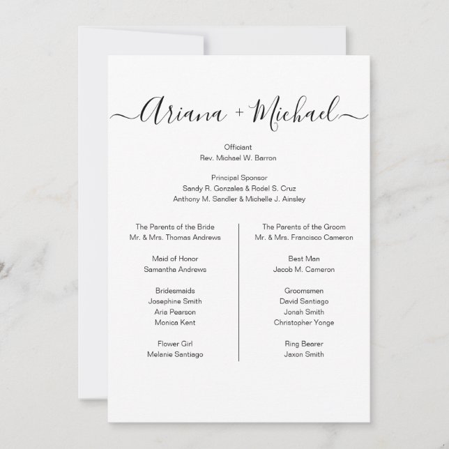 Custom Minimalist Black White Simple bridal party  Announcement (Front)