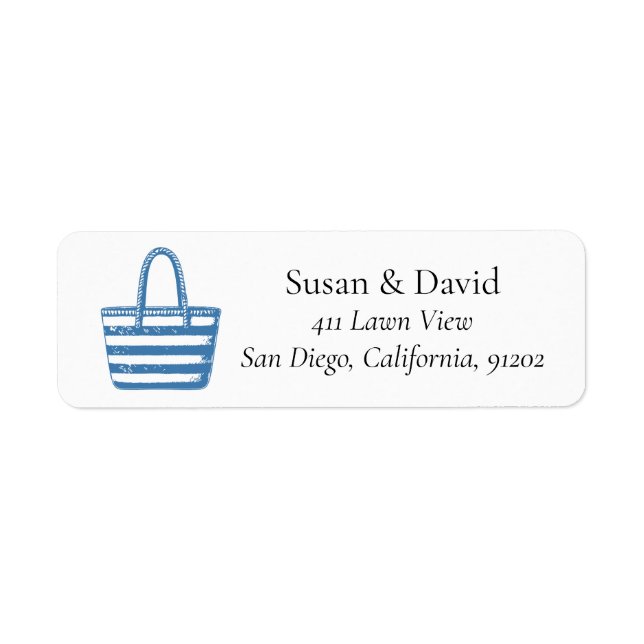 Custom Minimalist Blue Beach Bag Line Coastal  (Front)