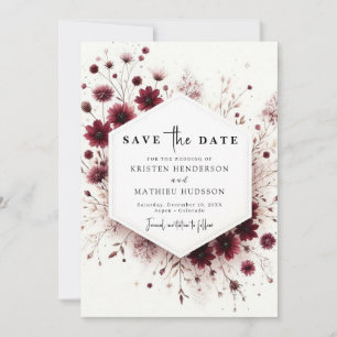 Custom Minimalist Burgundy Wedding  Save The Date