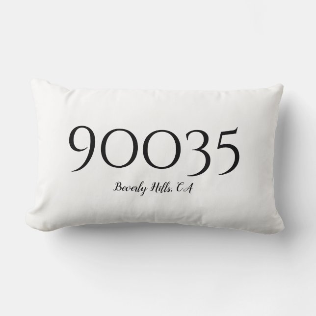 Custom Minimalist City State Zip Code Location Lumbar Pillow (Front)