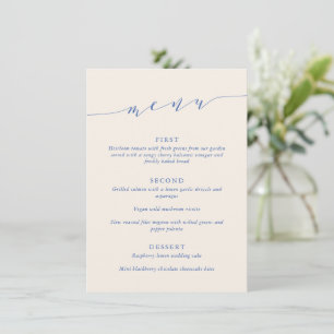 Custom Minimalist Classic Blue Wedding Dinner Menu