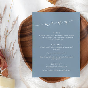 Custom Minimalist Classic Dusty Blue Wedding  Menu