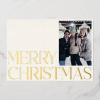 Custom Minimalist Elegant Two Photo Christmas Gold