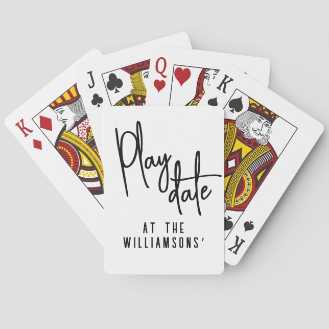 Custom Minimalist Fun White Black Script Playdate Playing Cards (Back)