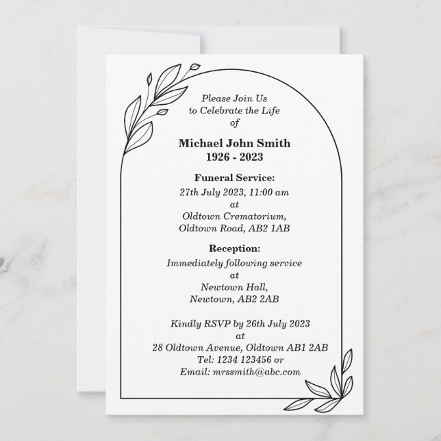 Custom Minimalist Funeral Invitation Card (Front)