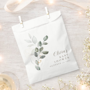 Custom Minimalist Gold Greenery Baby Shower Favour Bag
