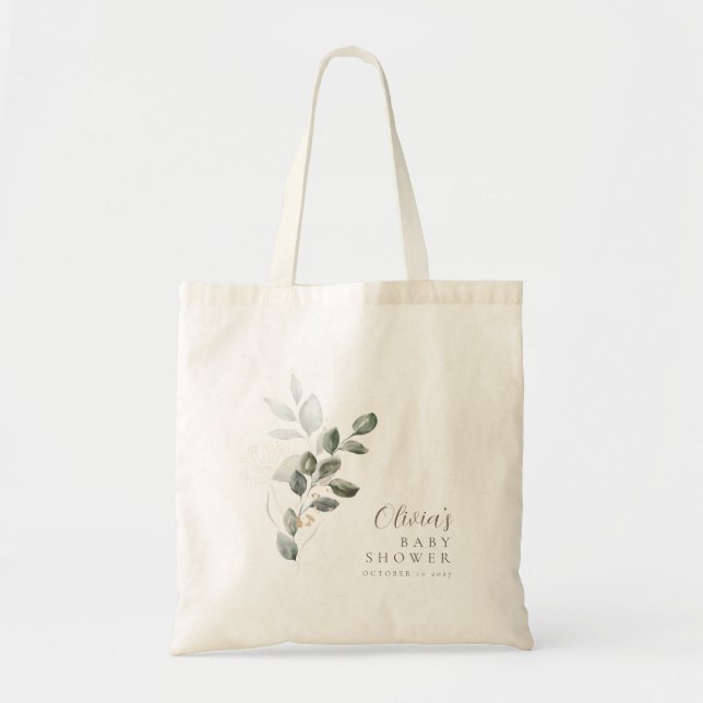 Custom Minimalist Gold Greenery Baby Shower Tote Bag (Front)