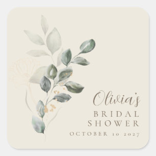 Custom Minimalist Gold Greenery Bridal Shower Square Sticker