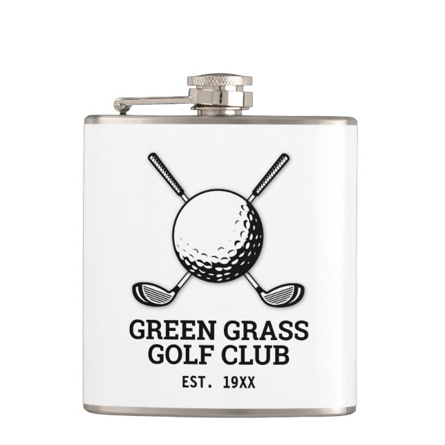 Custom Minimalist Golf Club Logo Design Hip Flask (Front)