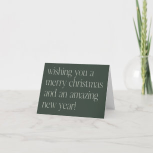 Custom Minimalist Green White Christmas New Year Holiday Card