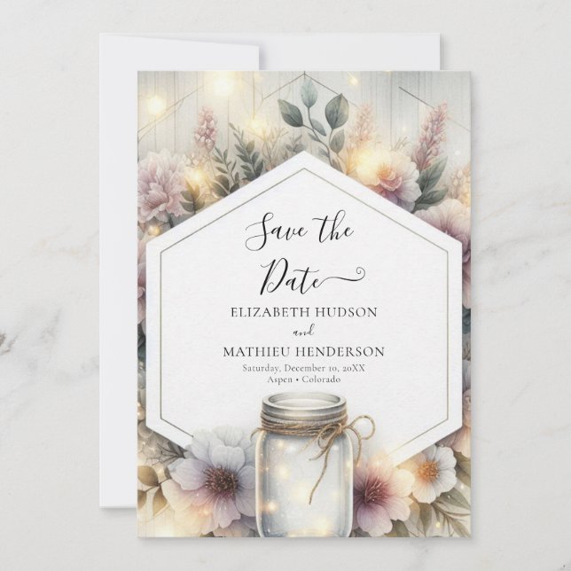 Custom Minimalist Mason Jar Wedding Save The Date (Front)