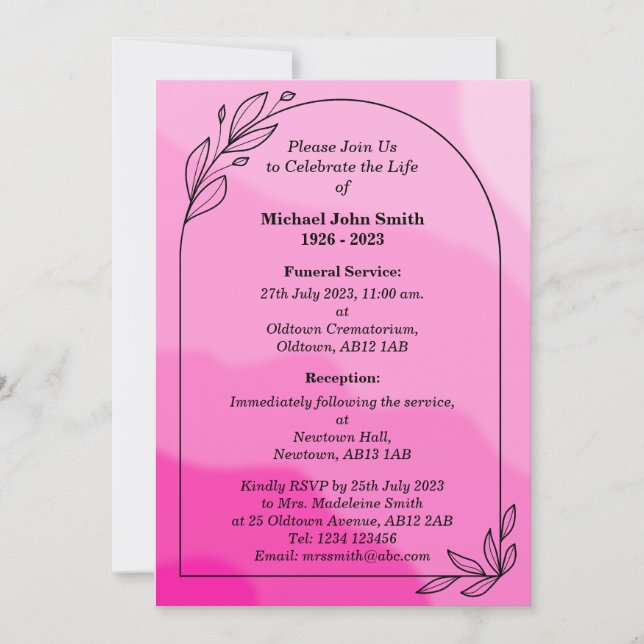 Custom Minimalist Memorial Invitation Card (Front)