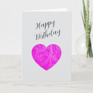 Custom Minimalist Modern Birthday Pink Heart Card